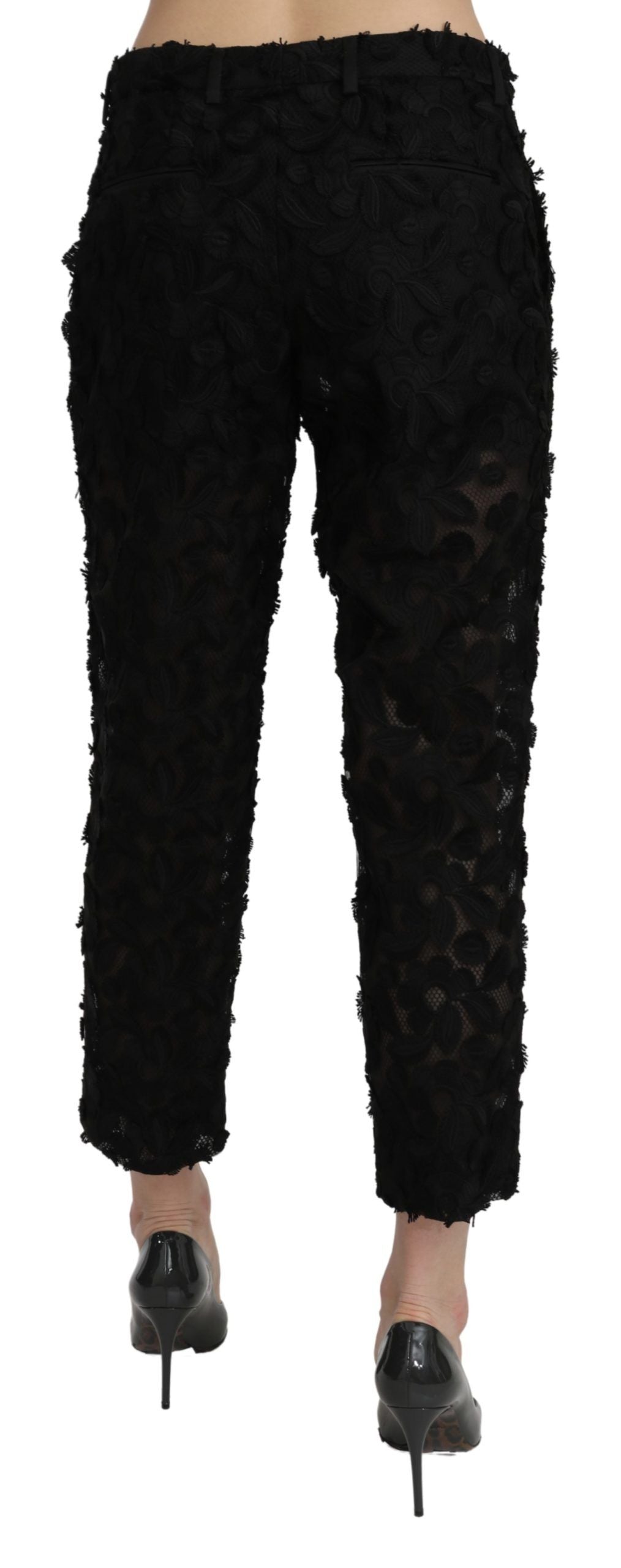 Dolce & Gabbana Black High-Waist Straight-Leg Lace Trousers