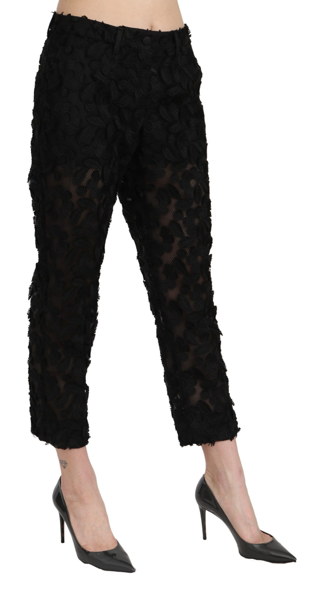 Dolce & Gabbana Black High-Waist Straight-Leg Lace Trousers