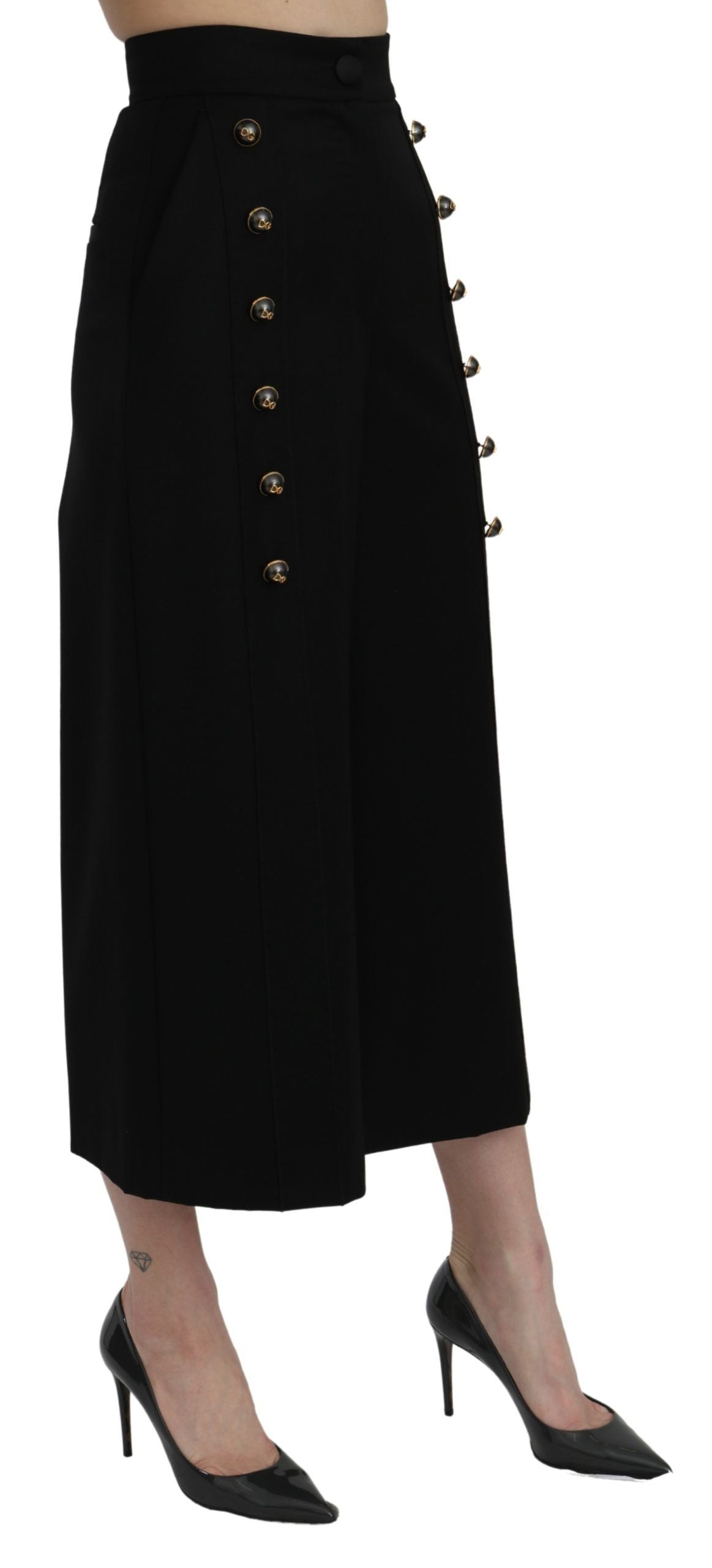 Dolce & Gabbana Schwarze Hose mit hoher Taille und weitem Bein