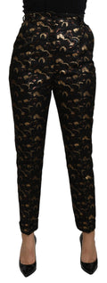 Dolce & Gabbana Schwarzgoldene Brokat-Hose mit hoher Taille