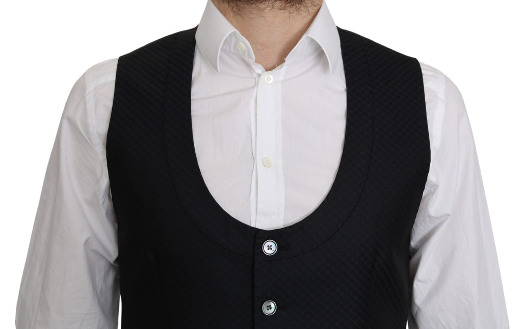 Dolce & Gabbana Blauer Seidenrautenmantel mit Rautenmuster Formelle Weste