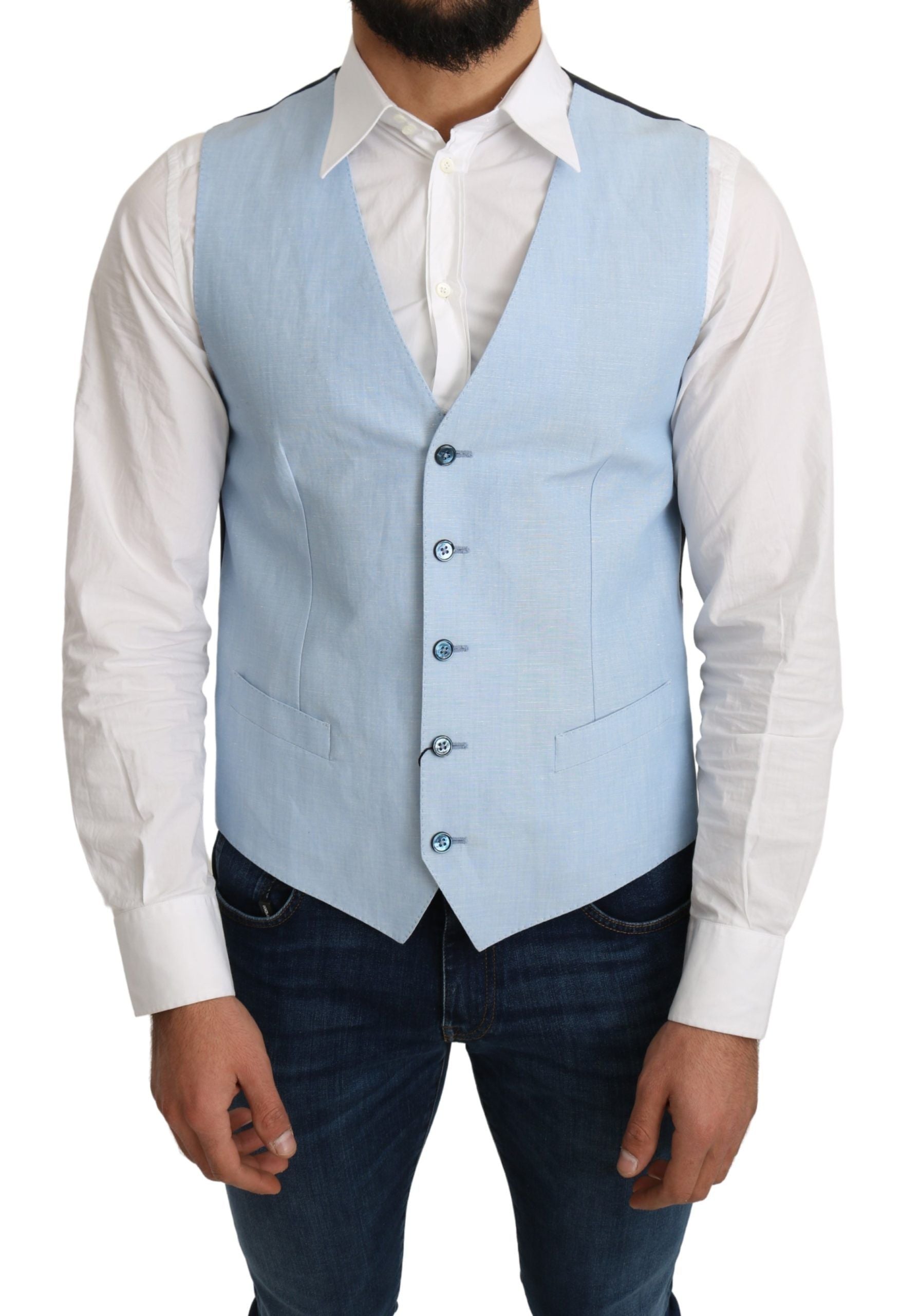 Dolce & Gabbana Blauer Viskose-Stretch-Mantel, formelle Weste