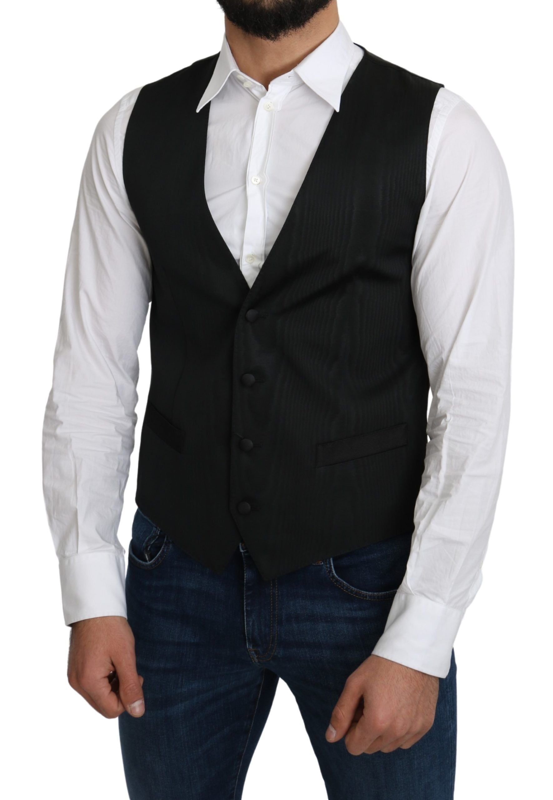 Dolce & Gabbana Grauer formeller Mantel aus 100% Seide Weste