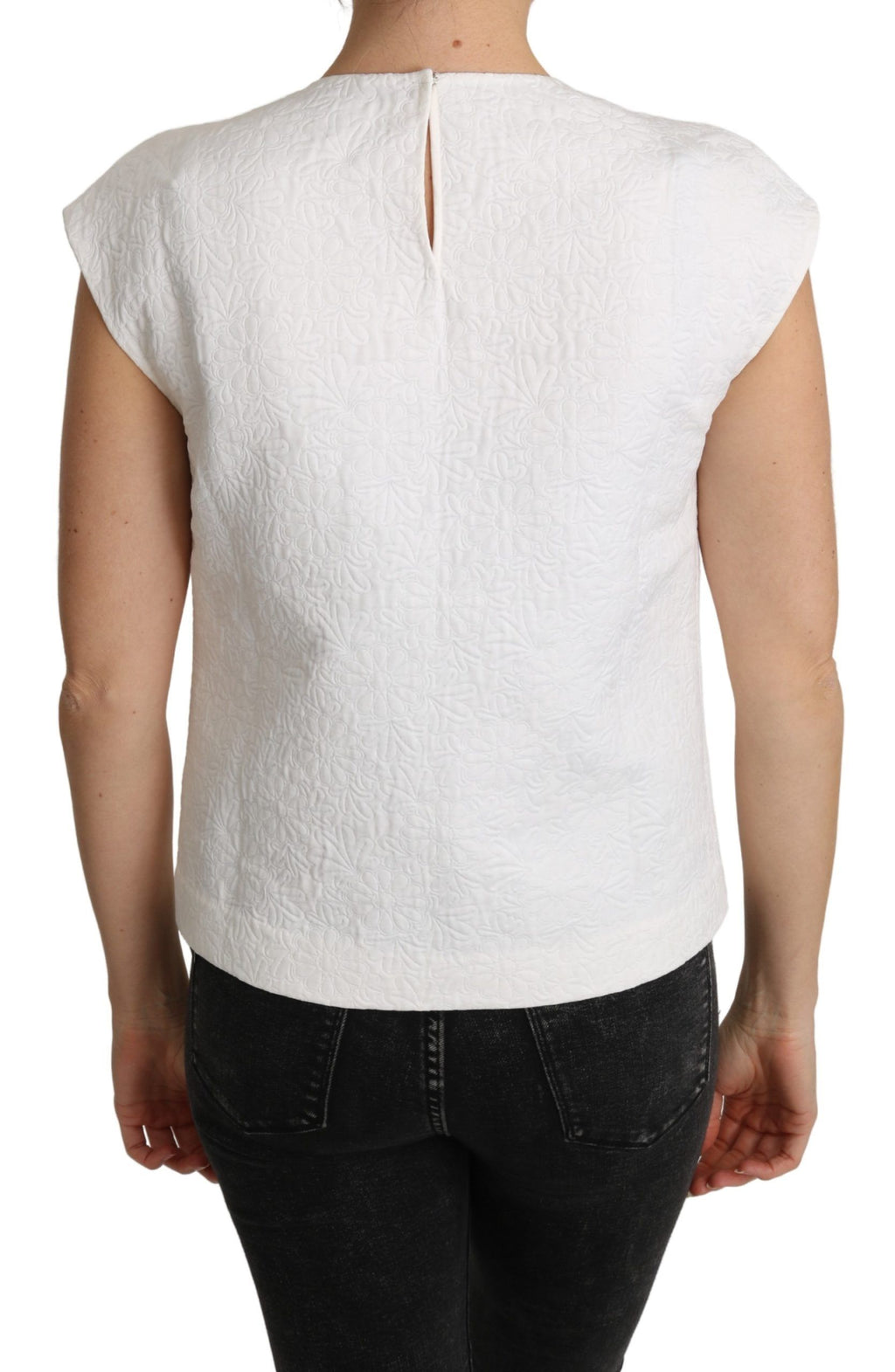 Dolce & Gabbana Weiße Brokatbluse mit Blumenmuster Baumwolltop