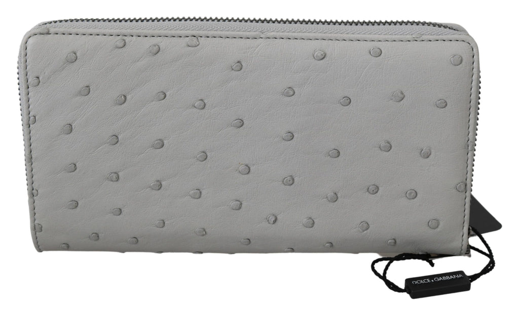 Dolce & Gabbana Weißes Straußenleder Continental Herren Clutch Wallet