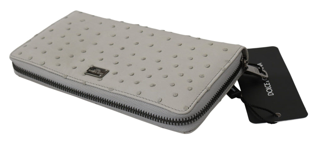 Dolce & Gabbana Weißes Straußenleder Continental Herren Clutch Wallet