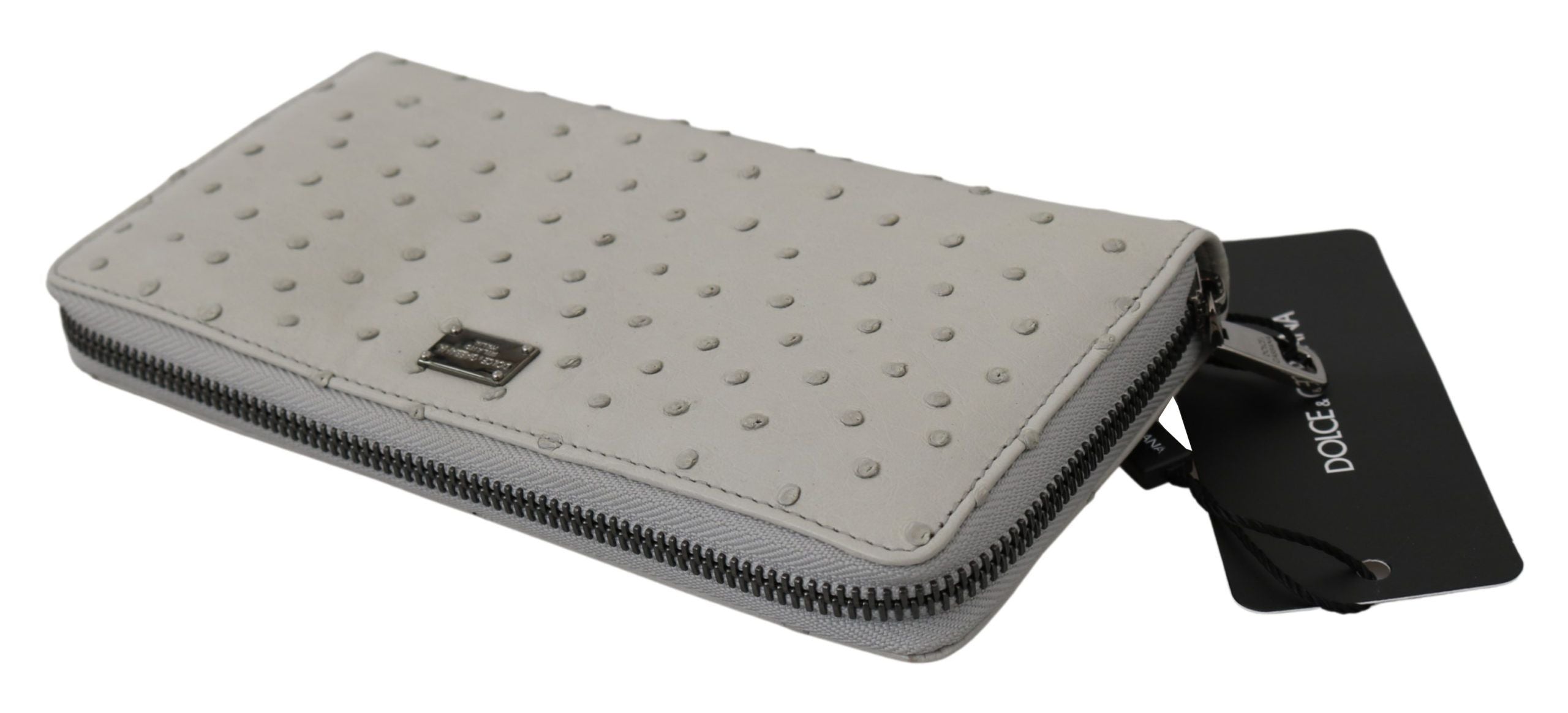 Dolce & Gabbana Weißes Straußenleder Continental Herren Clutch Wallet