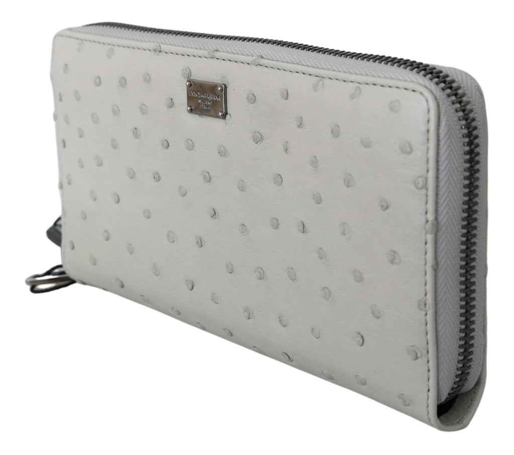 Dolce & Gabbana Weißes Straußenleder Continental Herren Clutch Wallet