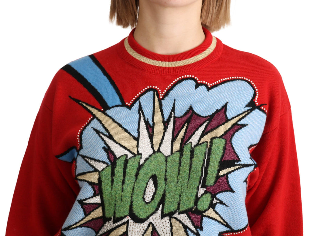 Dolce & Gabbana Red Cartoon-Style Cashmere Knit Jumper