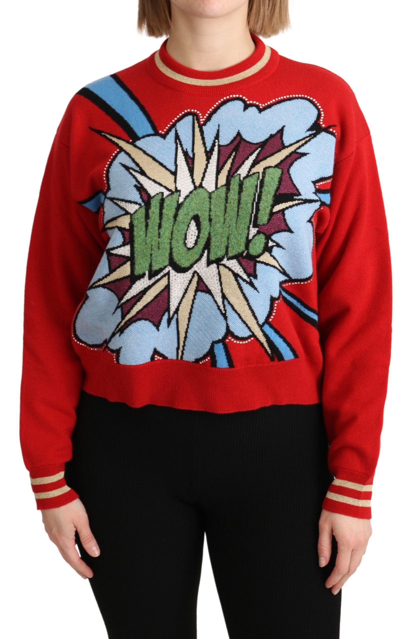 Dolce & Gabbana Red Cartoon-Style Cashmere Knit Jumper