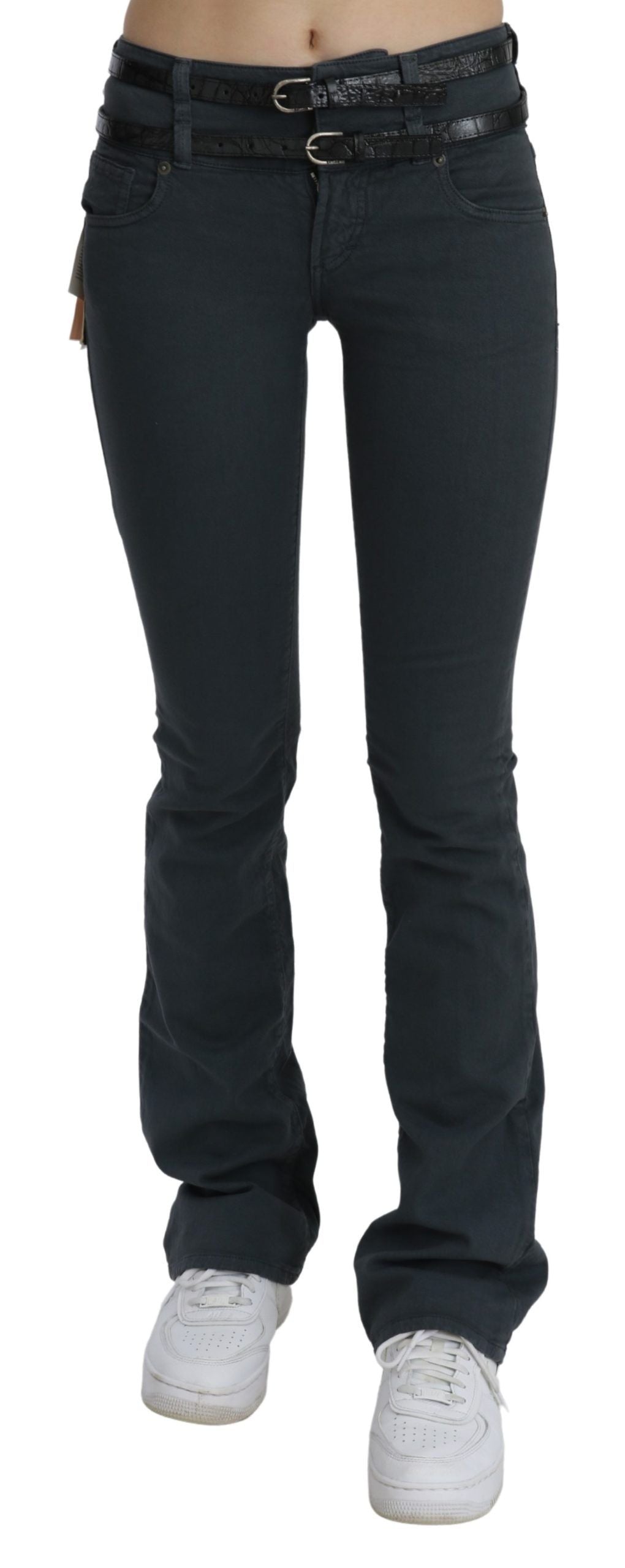John Galliano Grey Mid Waist Slim Flared Denim Trousers