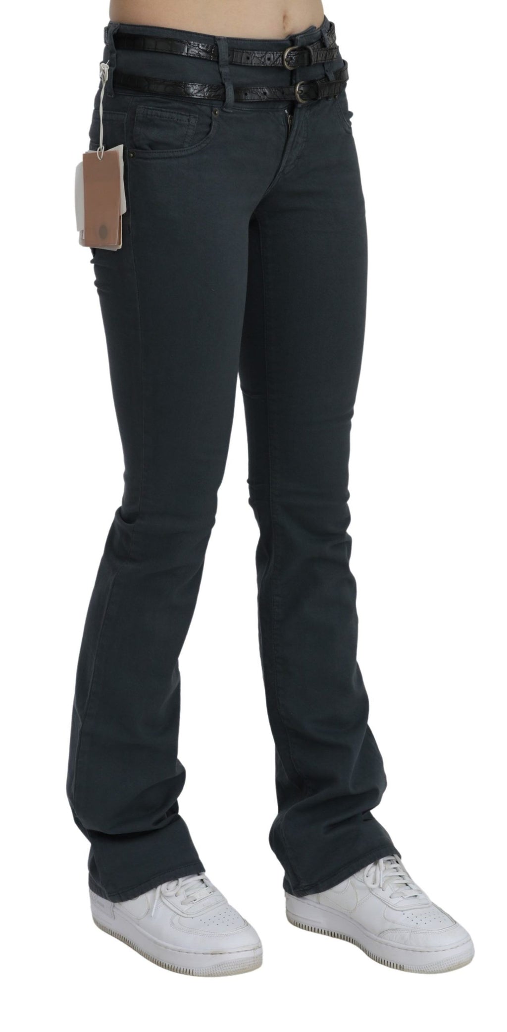 John Galliano Grey Mid Waist Slim Flared Denim Trousers