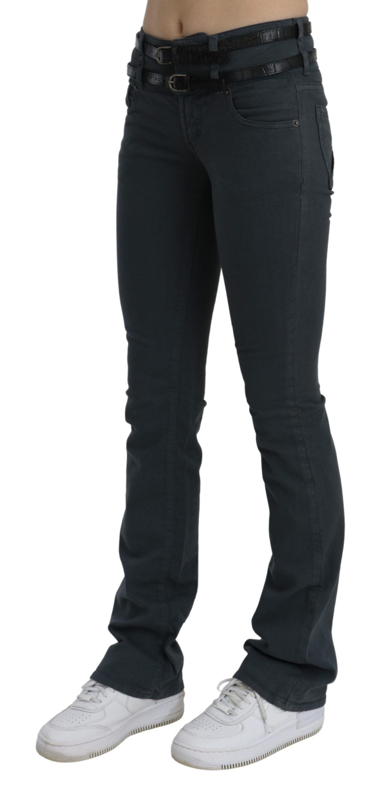John Galliano Grey Mid Waist Slim Flared Denim Trousers
