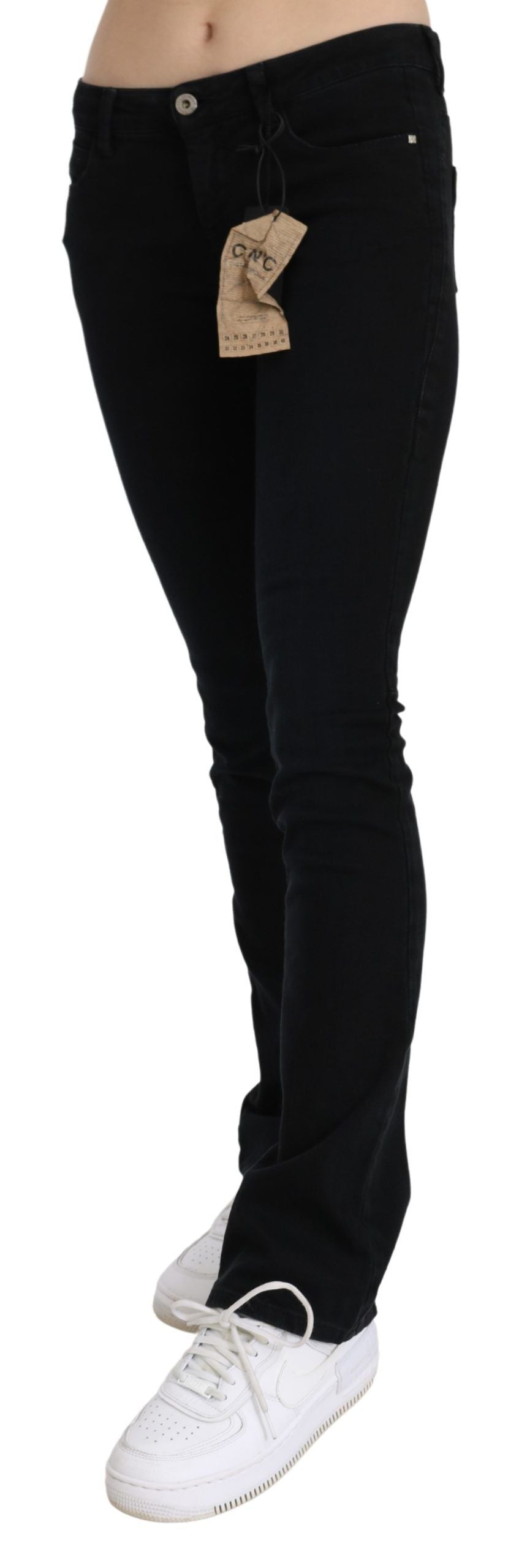 Costume National Schwarze Skinny-Jeans aus Baumwoll-Denim mit niedriger Taille