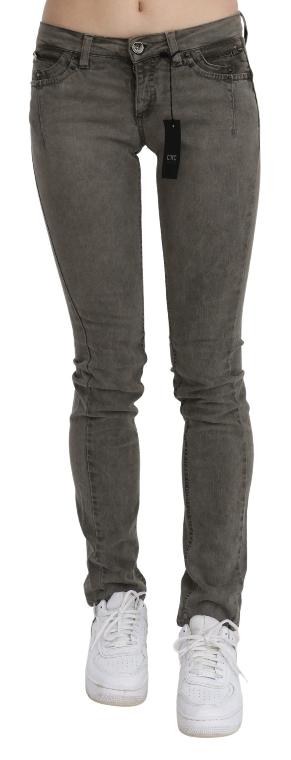 Costume National Graue Skinny-Jeans aus Baumwolle mit niedriger Taille