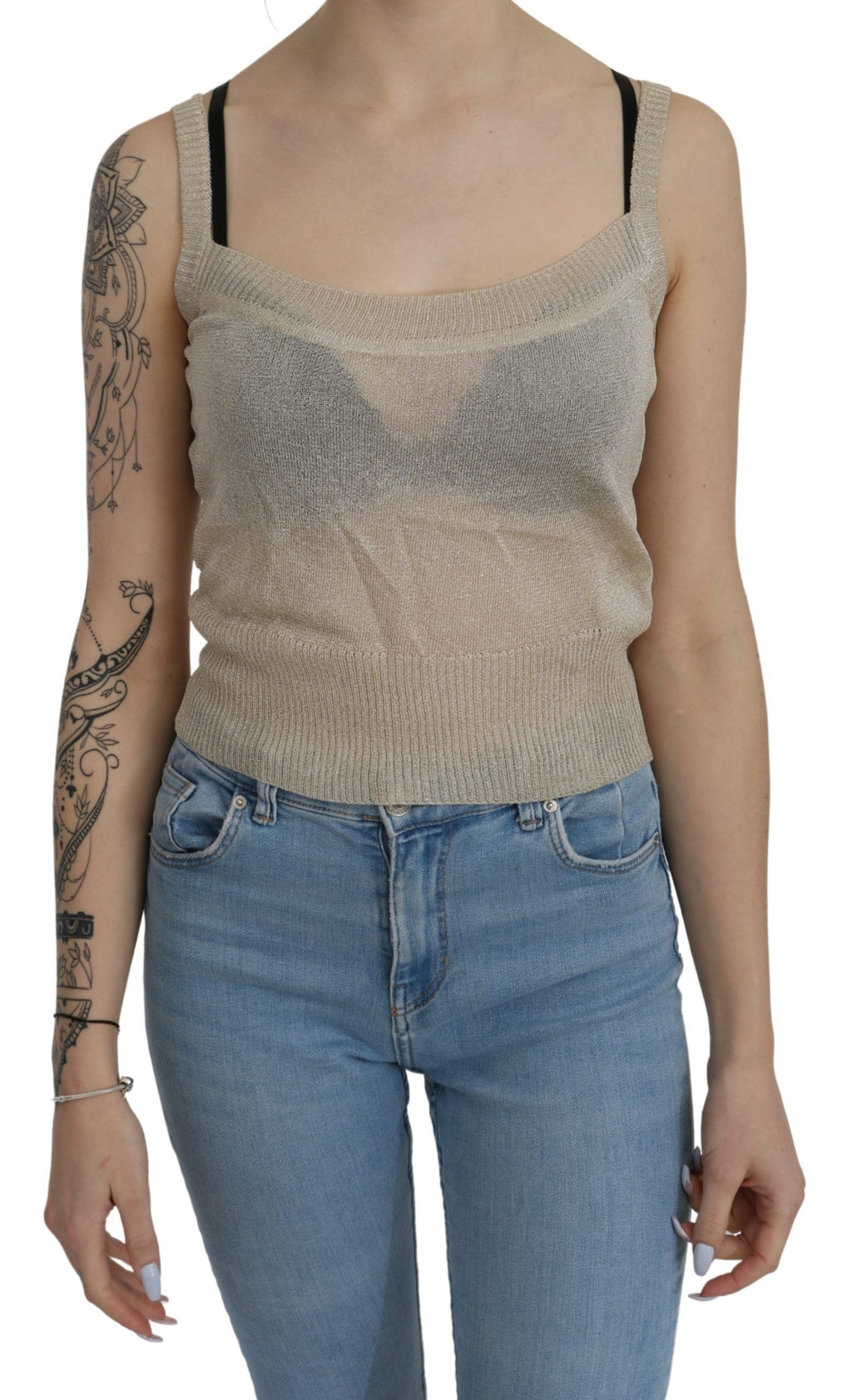 BYBLOS Beige Ärmelloses Spaghetti-Träger-Top mit Durchblick