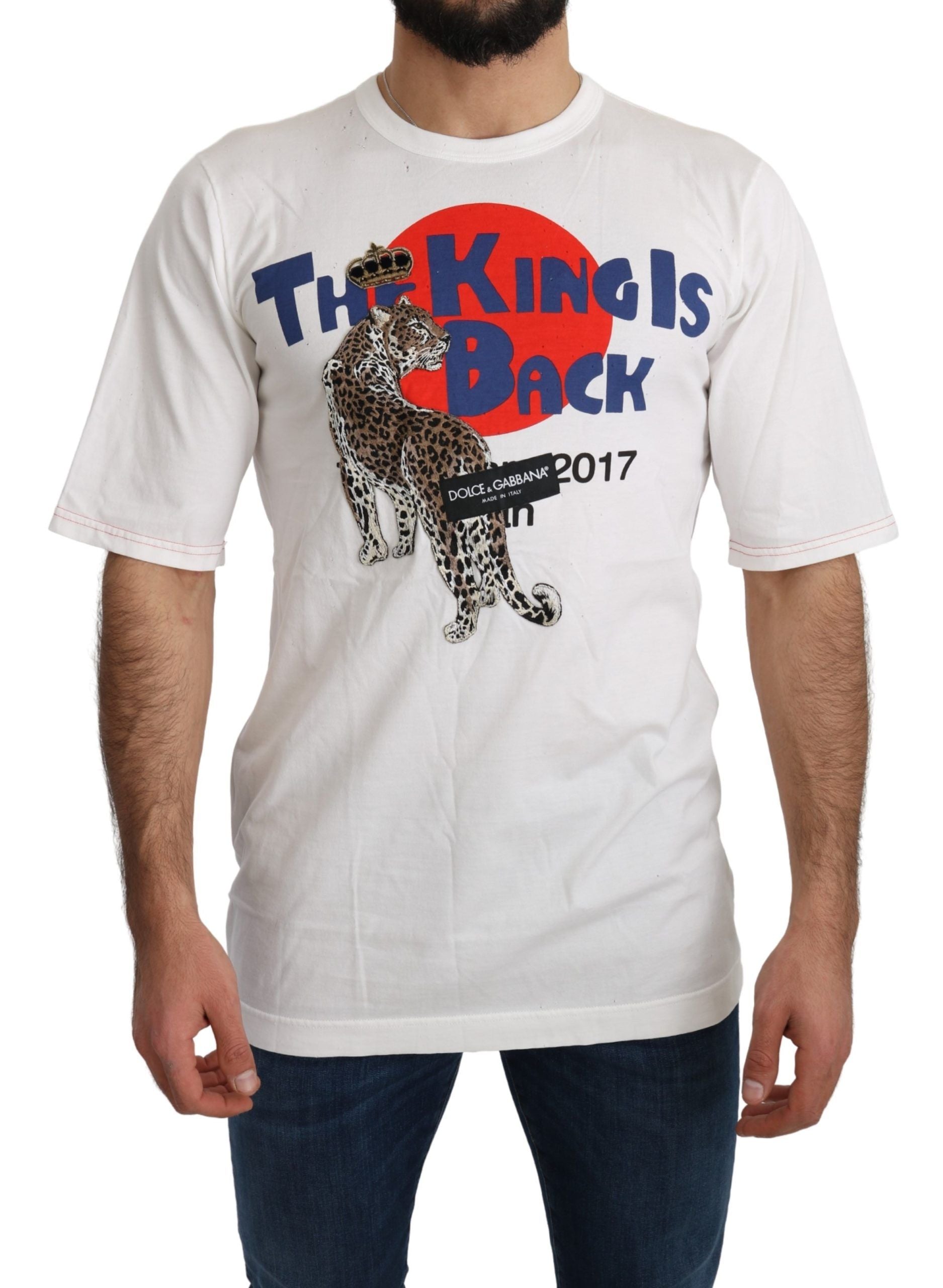 Dolce & Gabbana Weißes Leopard Royal Top T-shirt