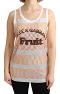 Dolce & Gabbana Weiß Orange Kristall Ärmelloses Tank Top Baumwolle
