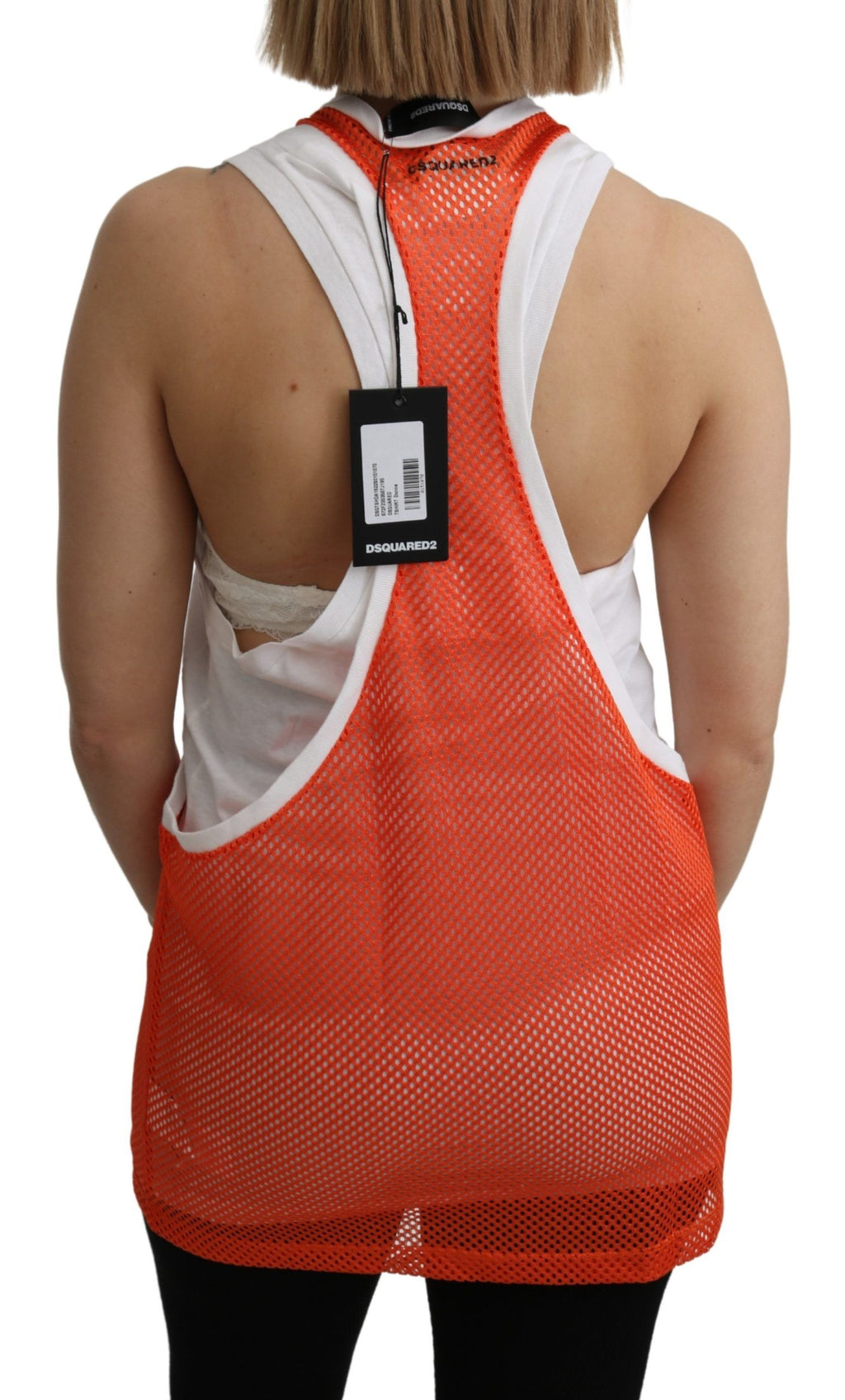 Dsquared² Orange White Round Neck Sleeveless Tank T-Shirt Dress Top