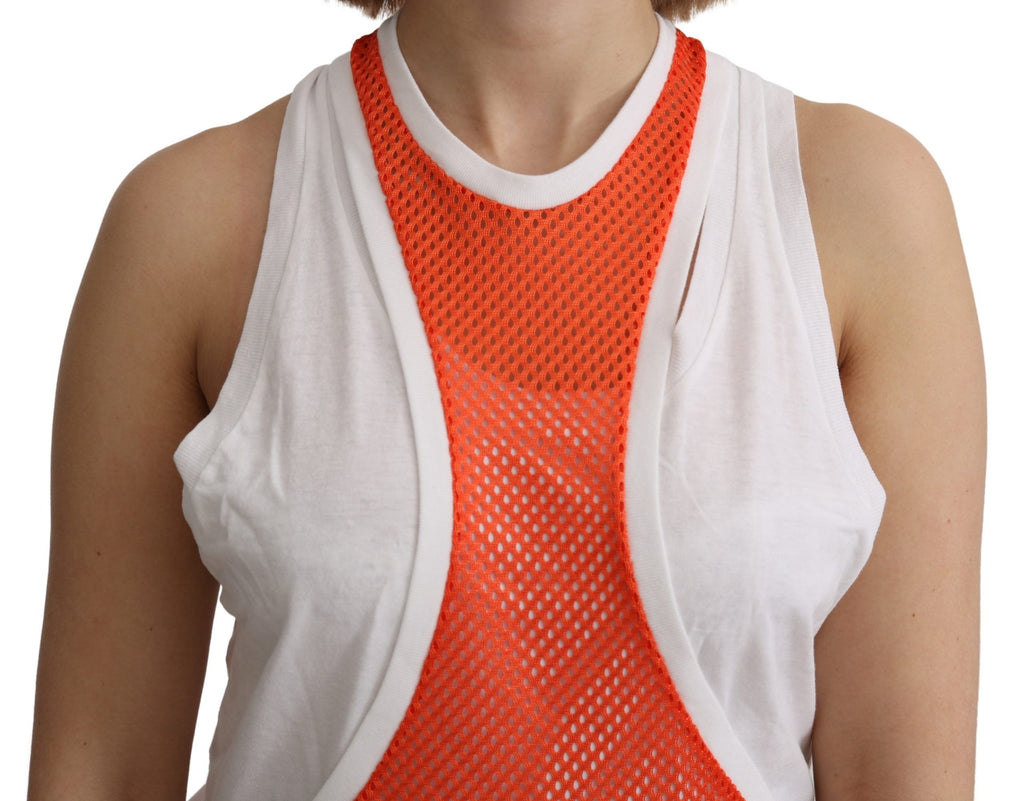 Dsquared² Orange White Round Neck Sleeveless Tank T-Shirt Dress Top