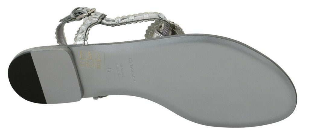 Dolce & Gabbana Silber Kristall Sandalen Flip Flops Schuhe