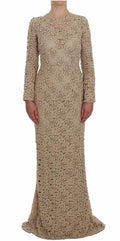 Dolce & Gabbana Beigefarbenes Maxikleid aus floraler Spitze