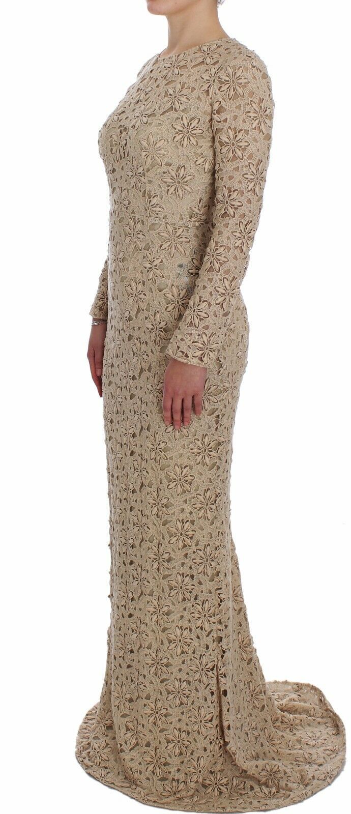 Dolce & Gabbana Beigefarbenes Maxikleid aus floraler Spitze