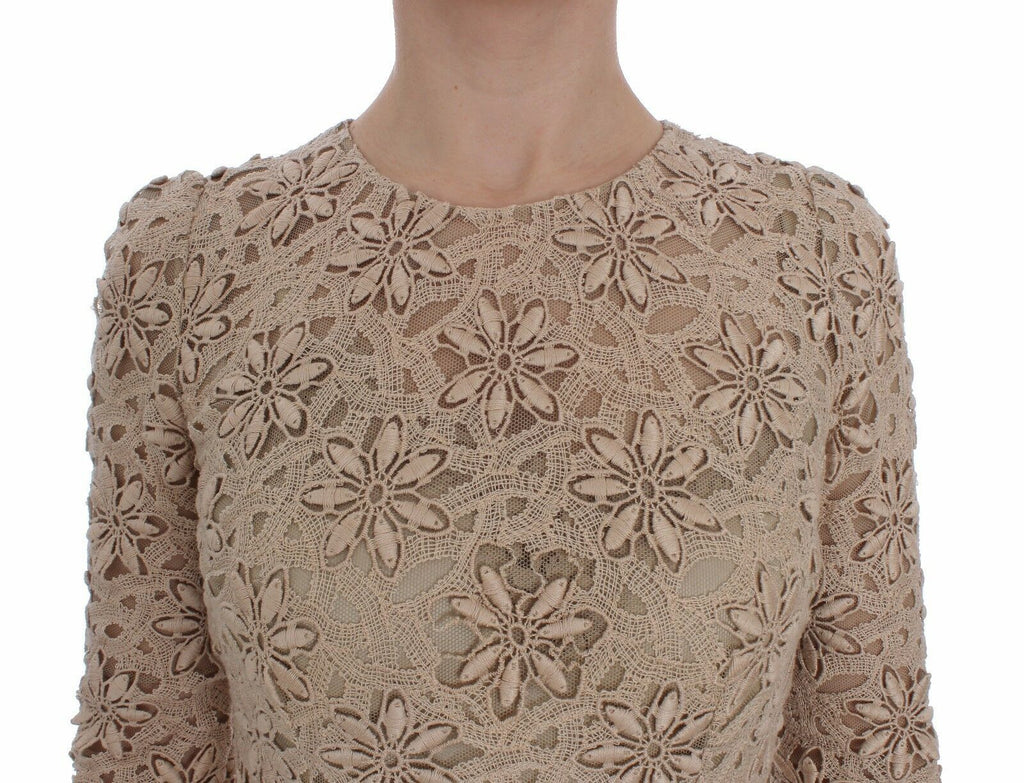 Dolce & Gabbana Beigefarbenes Maxikleid aus floraler Spitze