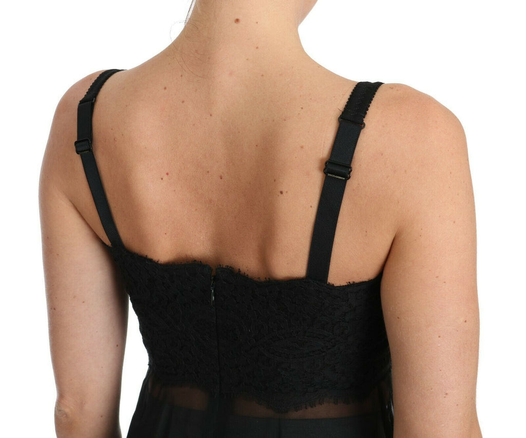 Dolce & Gabbana Schwarzes Seiden-Spitzenkleid Chemise Lingerie