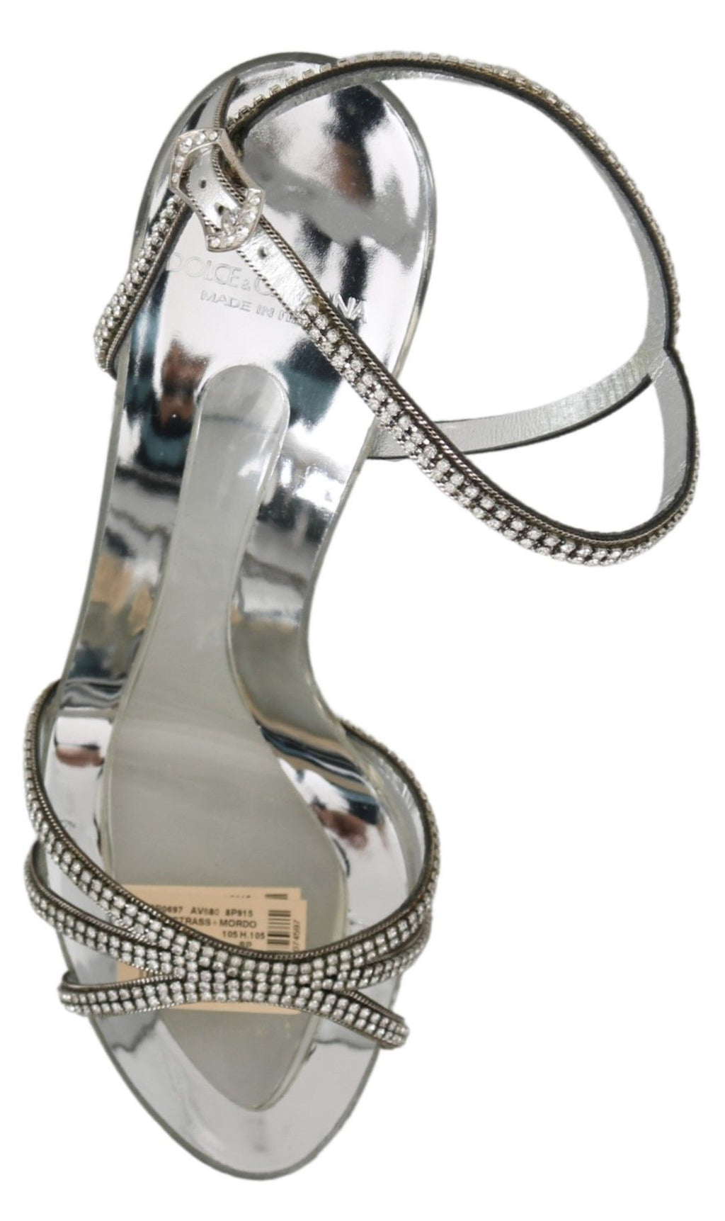 Dolce & Gabbana Silberne Kristall-Knöchelriemen-Sandalen Schuhe