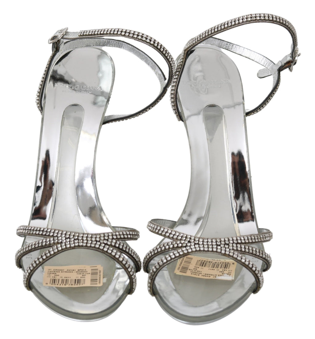Dolce & Gabbana Silberne Kristall-Knöchelriemen-Sandalen Schuhe