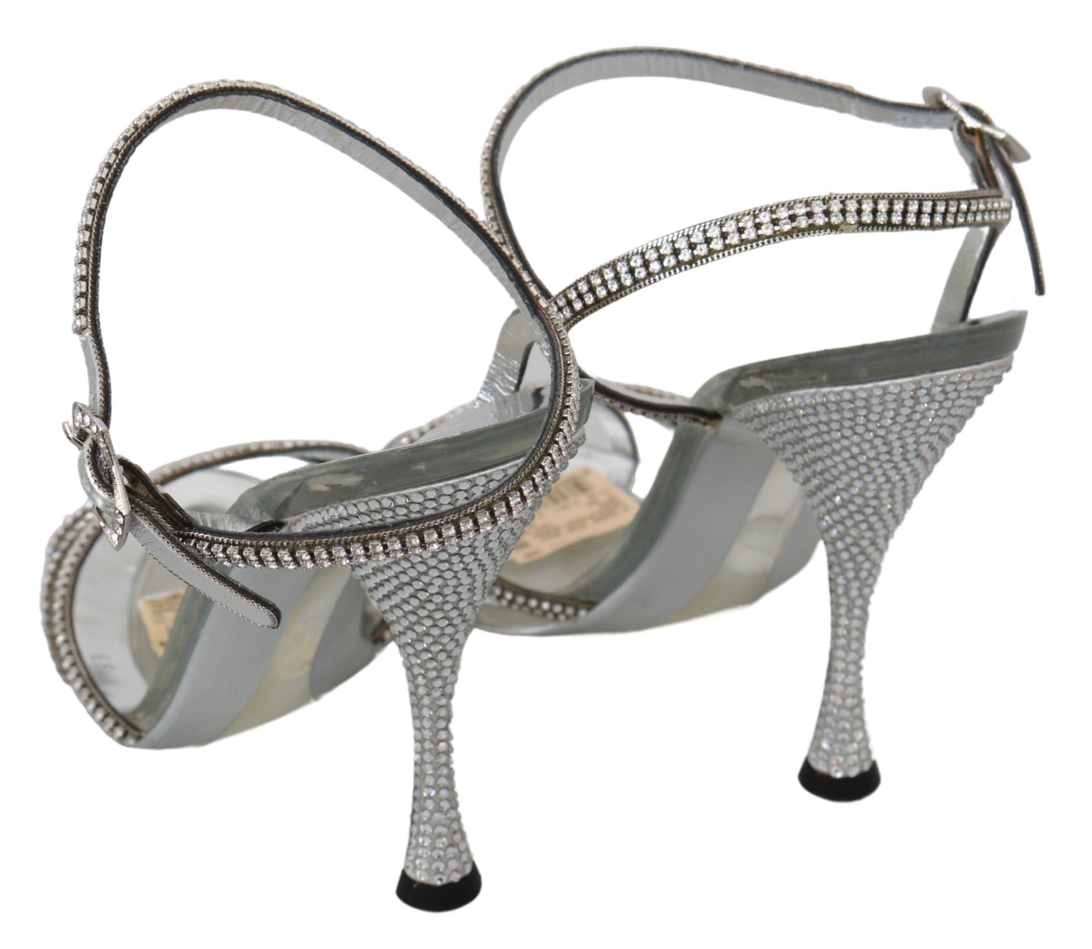 Dolce & Gabbana Silberne Kristall-Knöchelriemen-Sandalen Schuhe