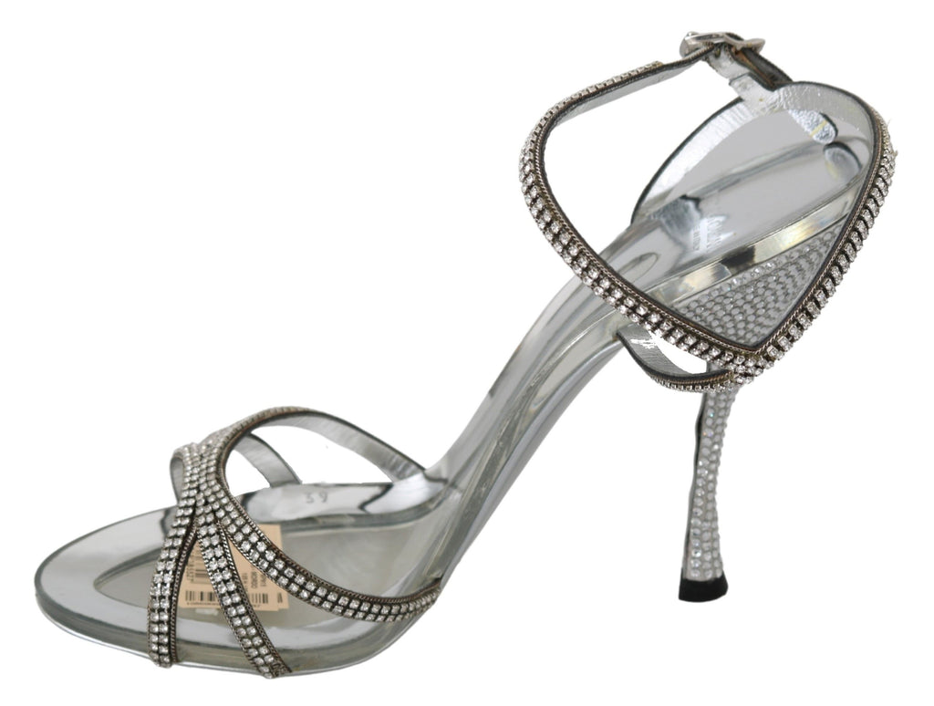 Dolce & Gabbana Silberne Kristall-Knöchelriemen-Sandalen Schuhe