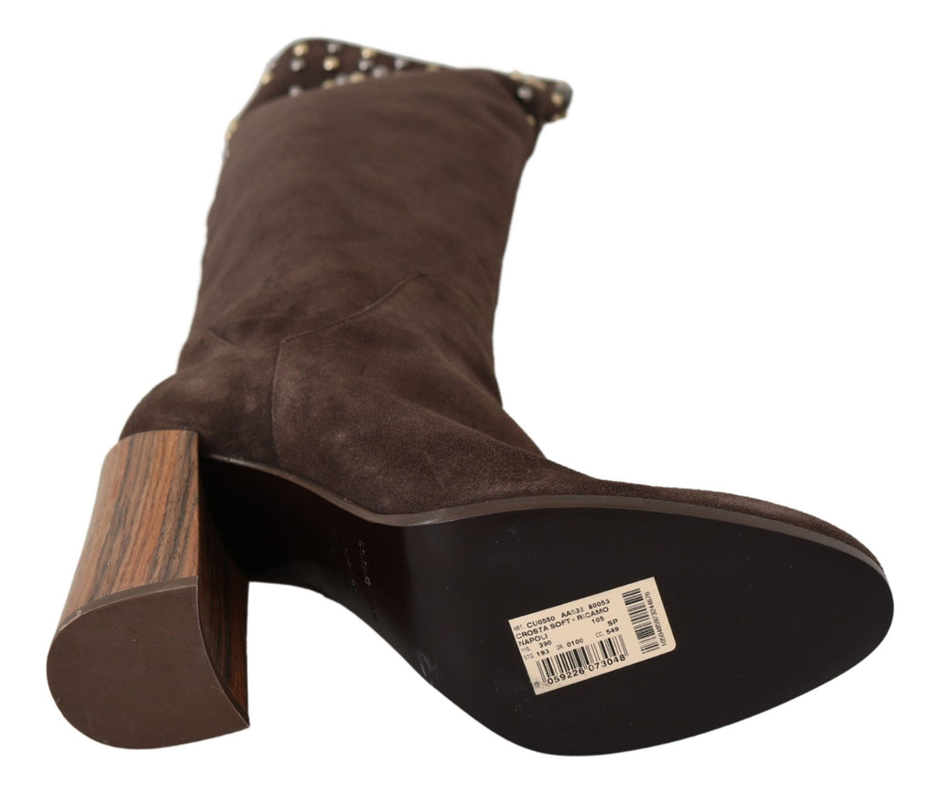 Dolce & Gabbana Braunes Wildleder Nieten Kniehohe Schuhe Stiefel