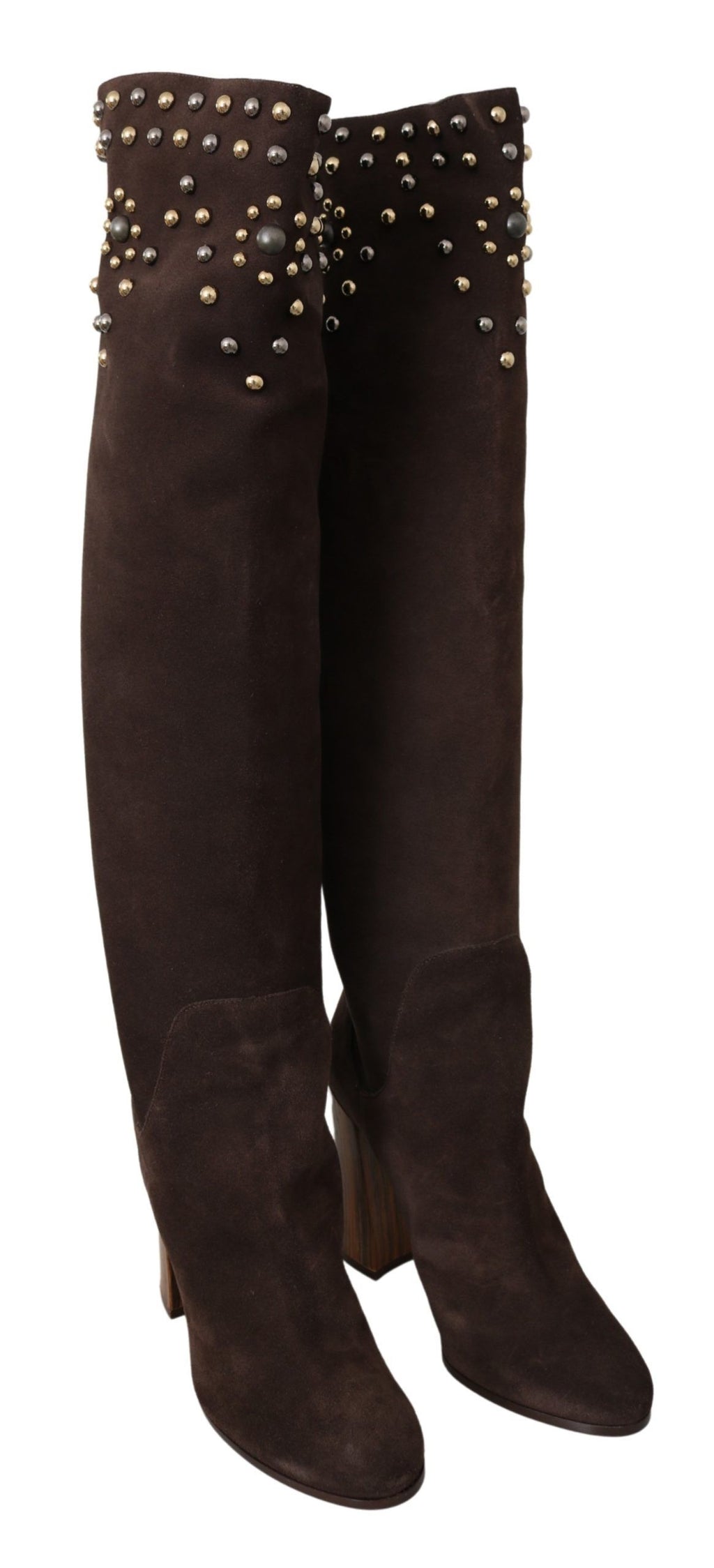 Dolce & Gabbana Braunes Wildleder Nieten Kniehohe Schuhe Stiefel