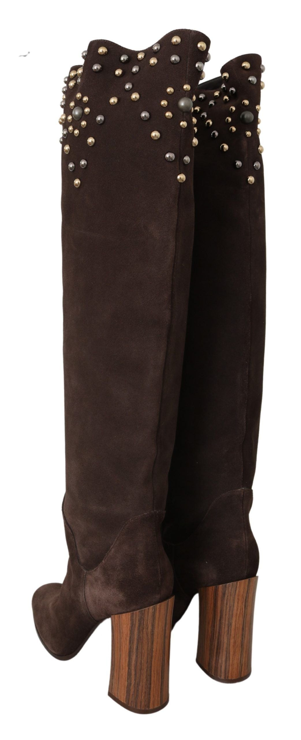 Dolce & Gabbana Braunes Wildleder Nieten Kniehohe Schuhe Stiefel