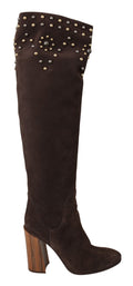 Dolce & Gabbana Braunes Wildleder Nieten Kniehohe Schuhe Stiefel