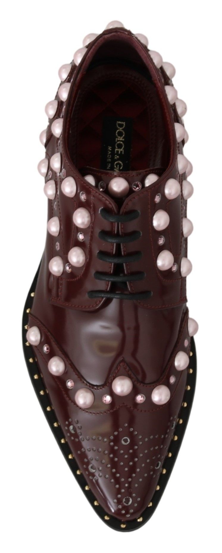 Dolce & Gabbana Bordeaux Leather Crystal Pearl Formal Shoes