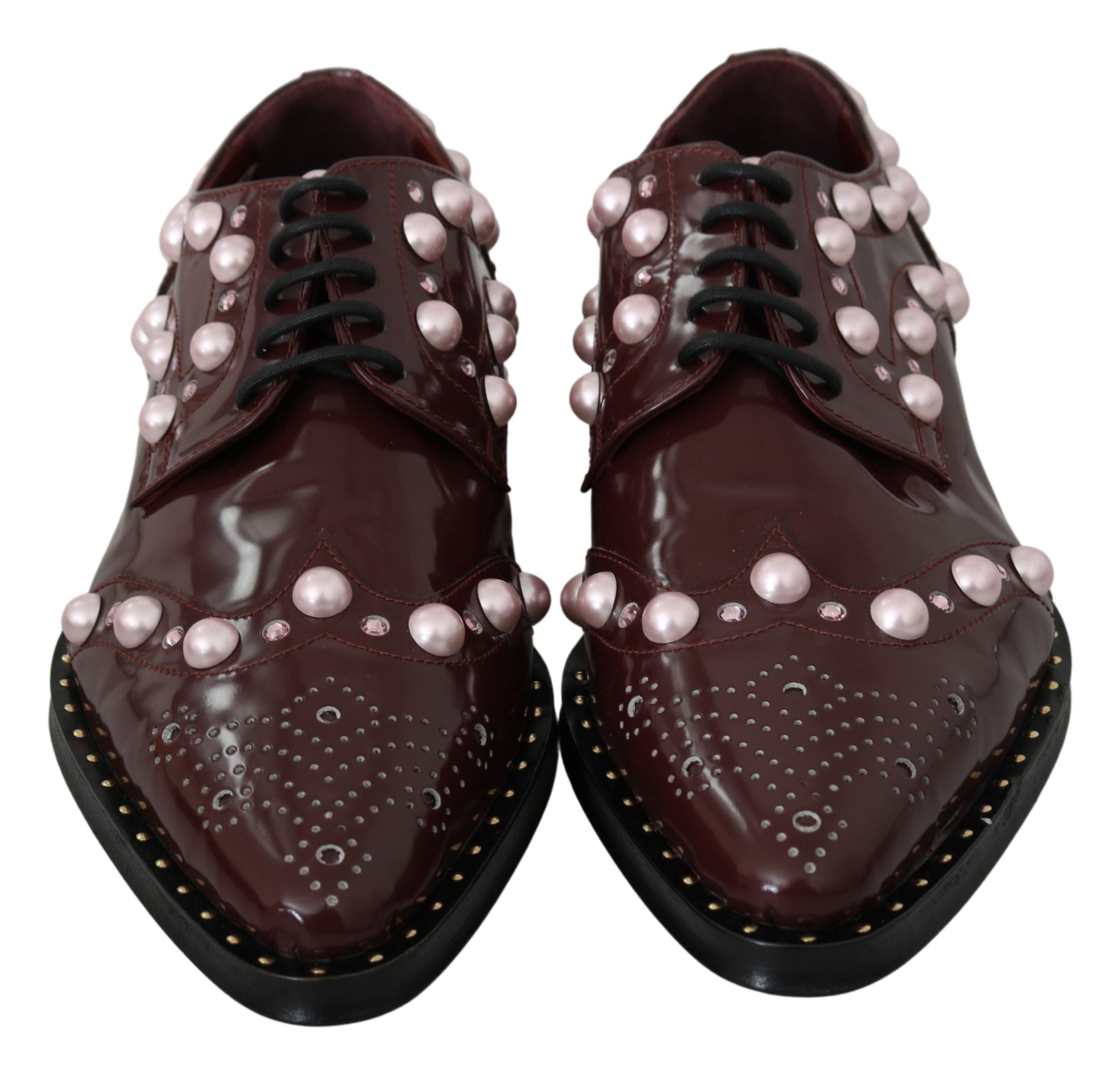 Dolce & Gabbana Bordeaux Leather Crystal Pearl Formal Shoes
