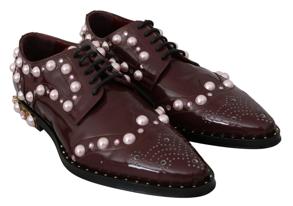 Dolce & Gabbana Bordeaux Leder Kristall Perlen Formelle Schuhe