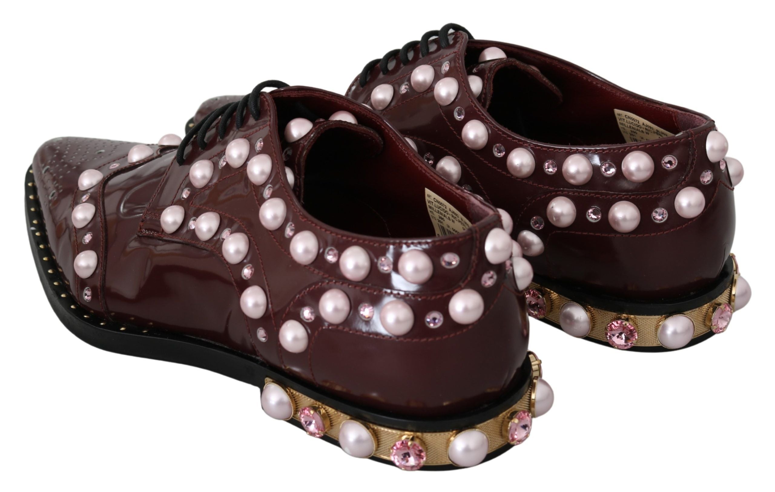 Dolce & Gabbana Bordeaux Leather Crystal Pearl Formal Shoes