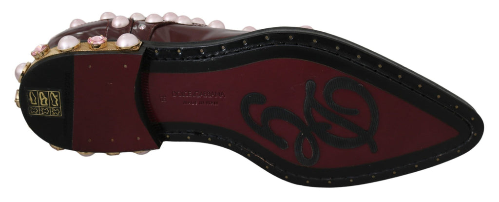 Dolce & Gabbana Bordeaux Leder Kristall Perlen Formelle Schuhe