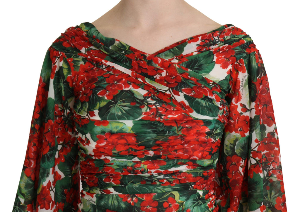 Dolce & Gabbana Rotes geblümtes Midi-Stretchkleid aus Seide