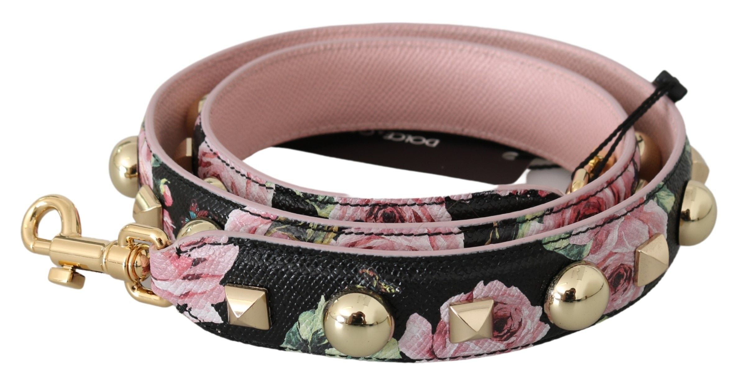 Dolce & Gabbana Rosa geblümtes Leder Nieten Accessoire Schulterriemen