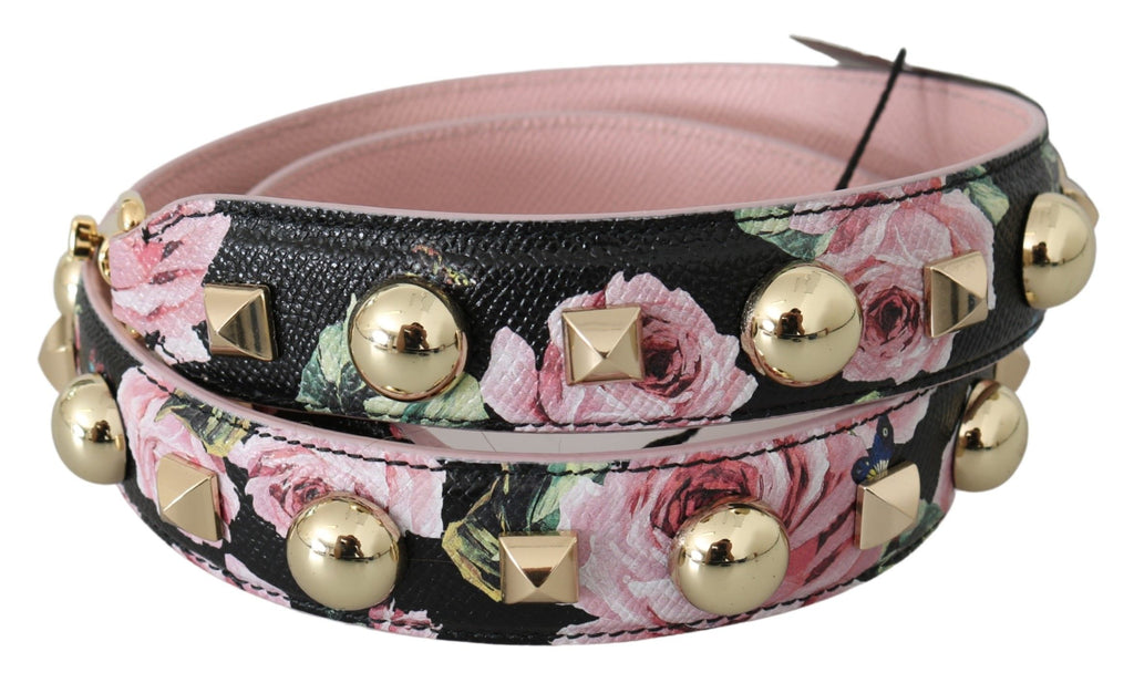 Dolce & Gabbana Rosa geblümtes Leder Nieten Accessoire Schulterriemen