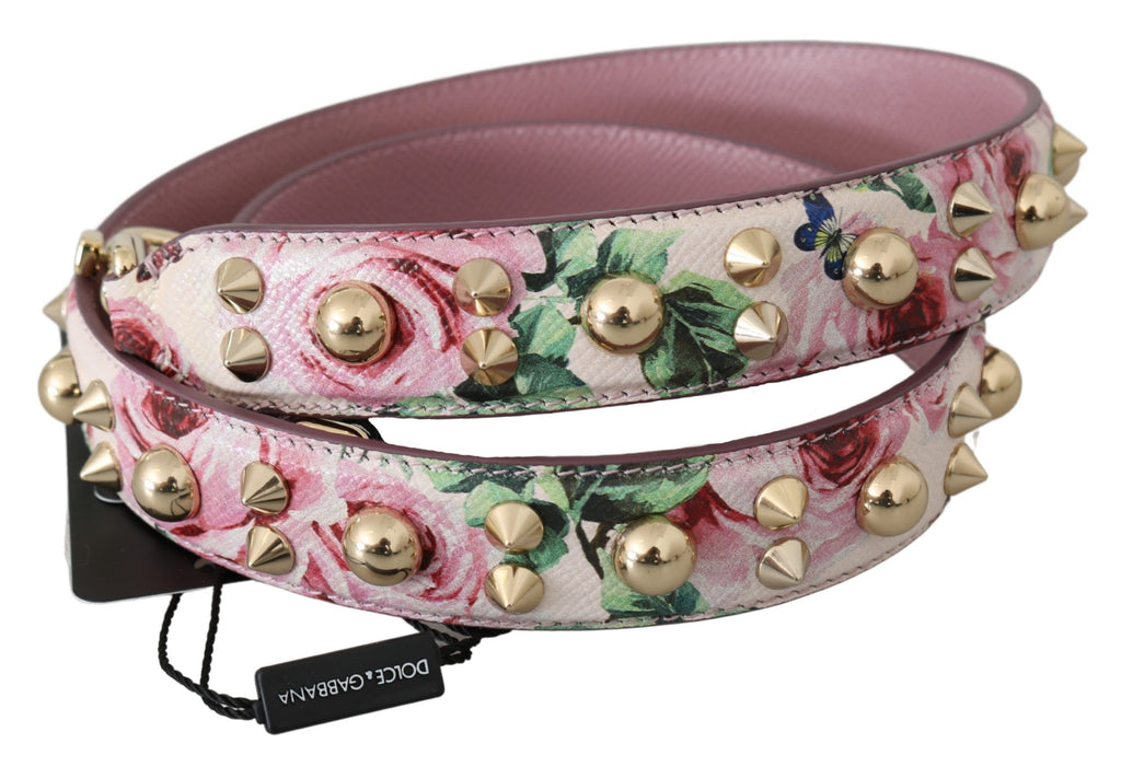 Dolce & Gabbana Pink Floral Leather Studded Accessory Shoulder Strap