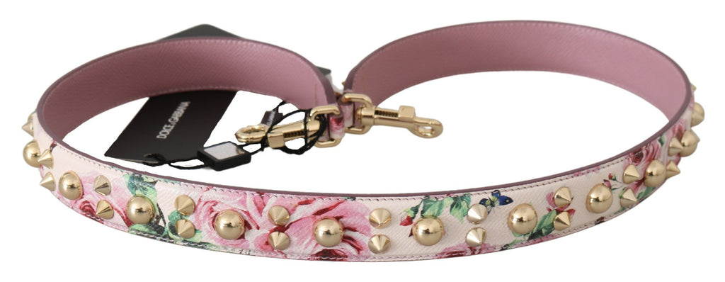 Dolce & Gabbana Pink Floral Leather Studded Accessory Shoulder Strap