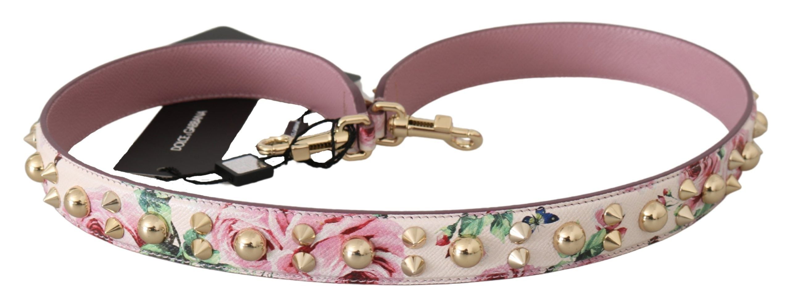 Dolce & Gabbana Pink Floral Leather Studded Accessory Shoulder Strap