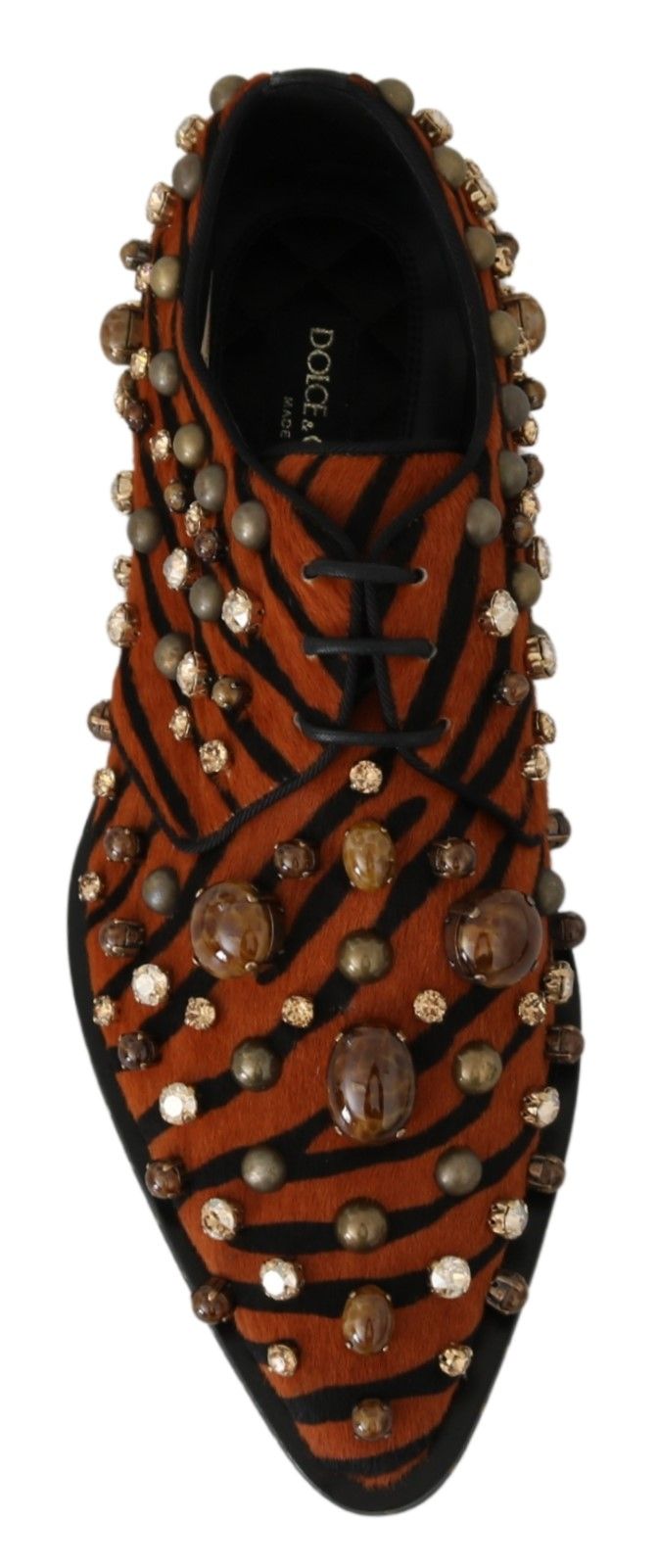 Dolce & Gabbana Orange Pony Hair Crystal Brocade Shoes