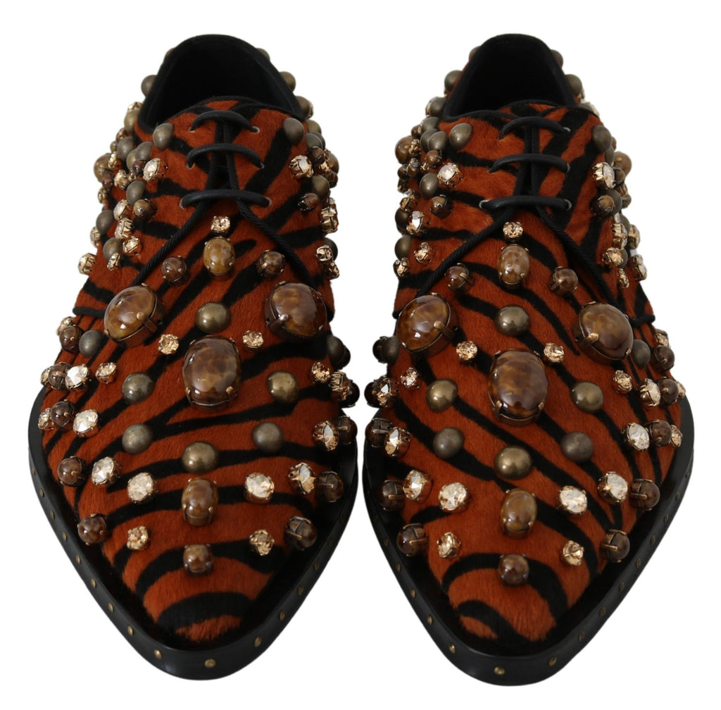 Dolce & Gabbana Orange Pony Hair Crystal Brocade Shoes